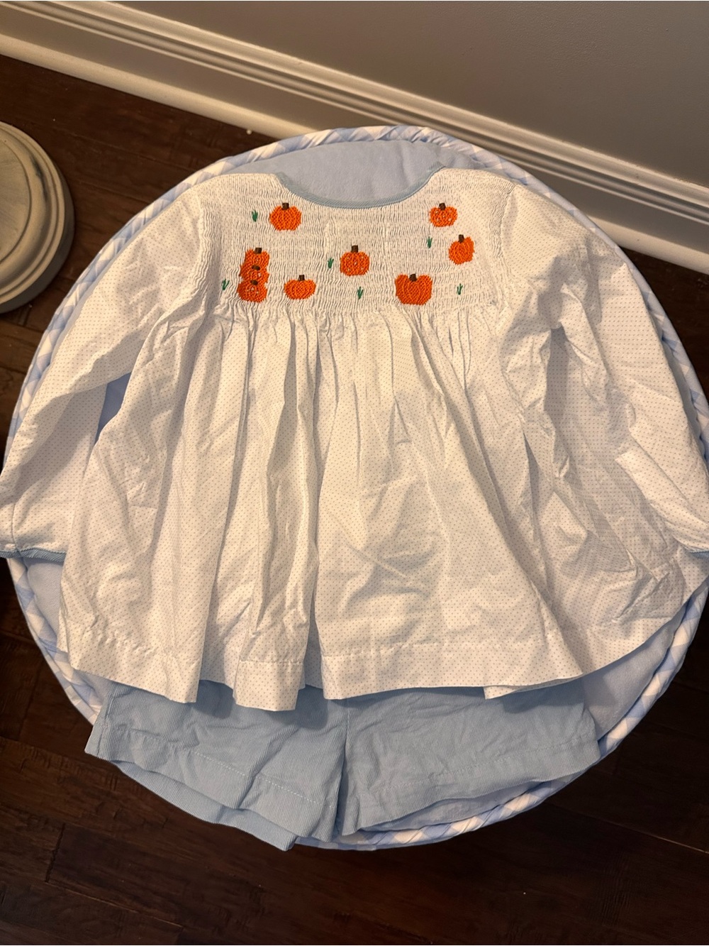 White Smocked Pumpkin-Detail' Top